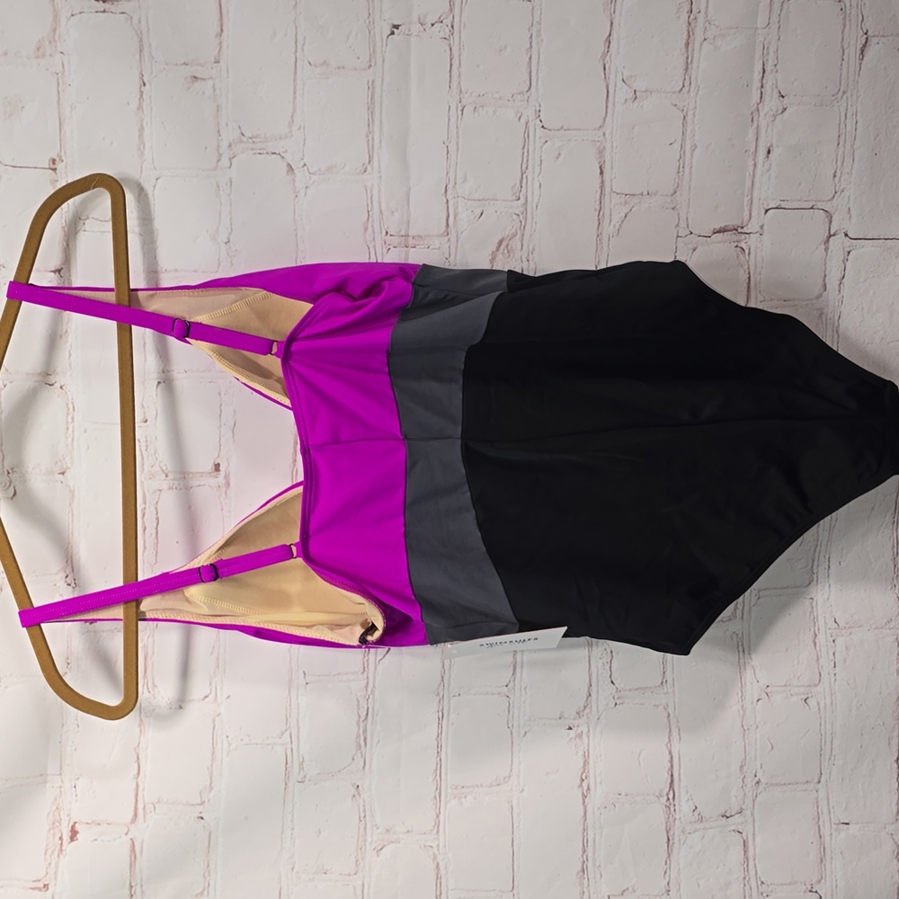 Swimsuits for All Colorblock V-Neck One Piece Swimsuit Fushia Womens Size 14 NWT - Picture 5 of 15